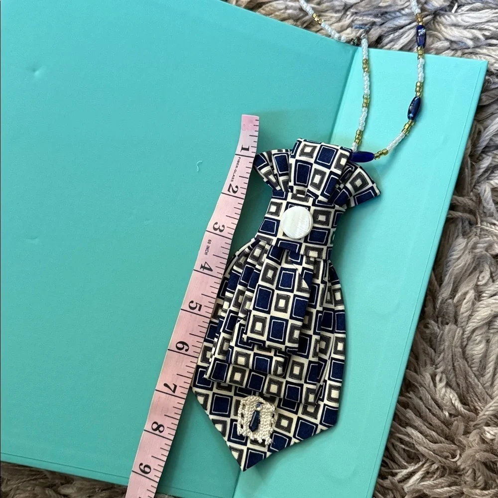 Handmade Repurposed Geometric Tie Statement Necklace - Picture 7 of 7